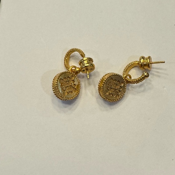 JULIE VOS Fleur De Lis Gold Hoop and Charm Earrings NWOT - Picture 4 of 4